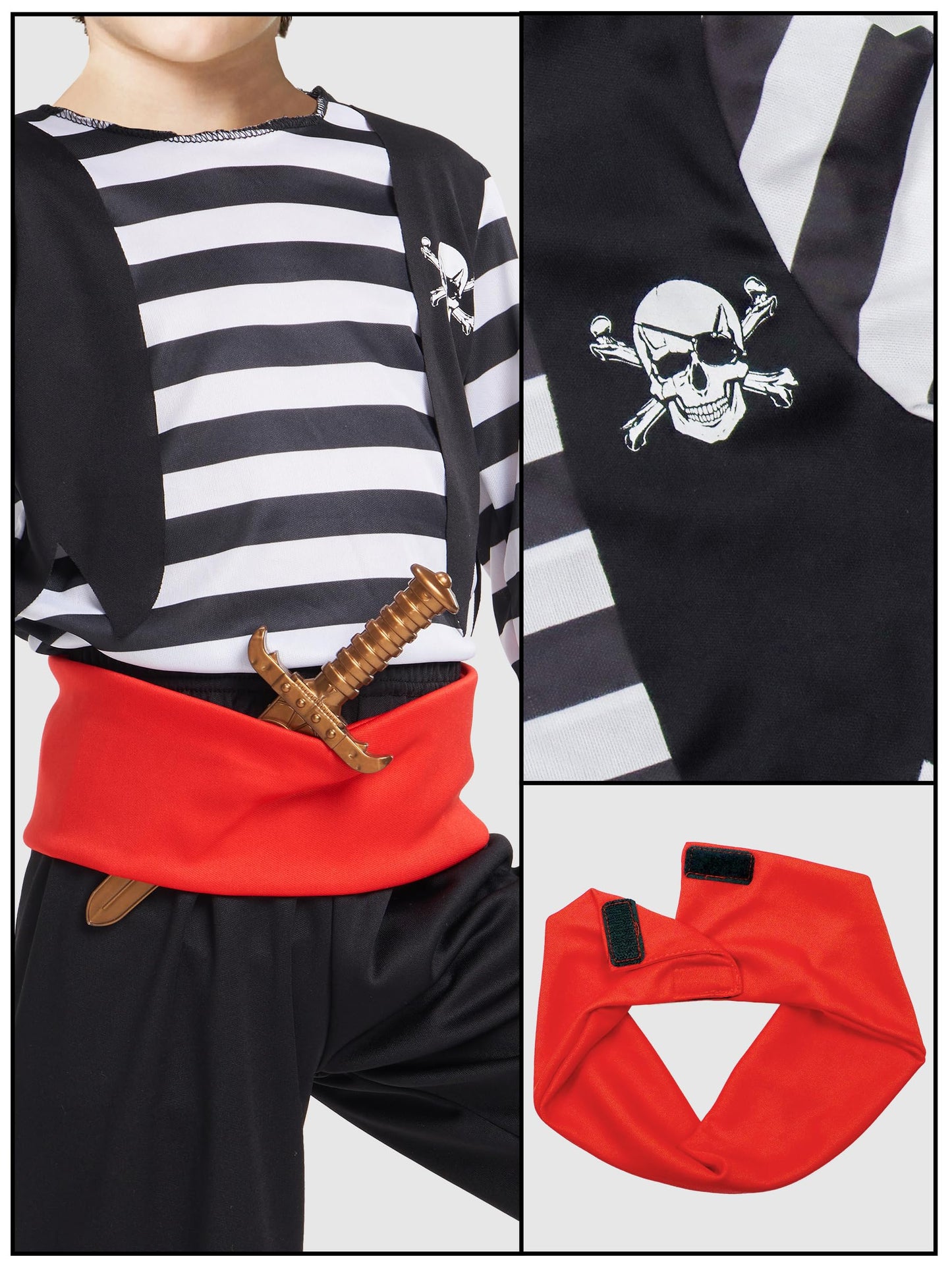IKALI Pirate Costume for Kids Boys,Toddler Pirate Role Play Dress Up with Bandana, Cutlass, Hat 8-10 Years