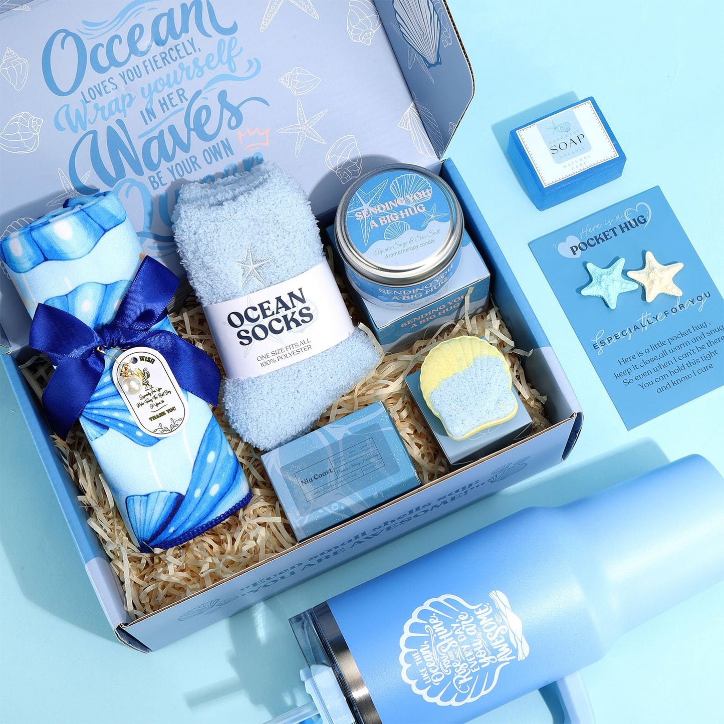 Birthday Gifts for Women Self Care Gifts for Women Spa Gifts Set Get Well Soon Gifts Baskets Care Package Blue Gifts Box Christmas Gifts for Mom Her Bestie Sister Best Friend Wife Girlfriend Coworker