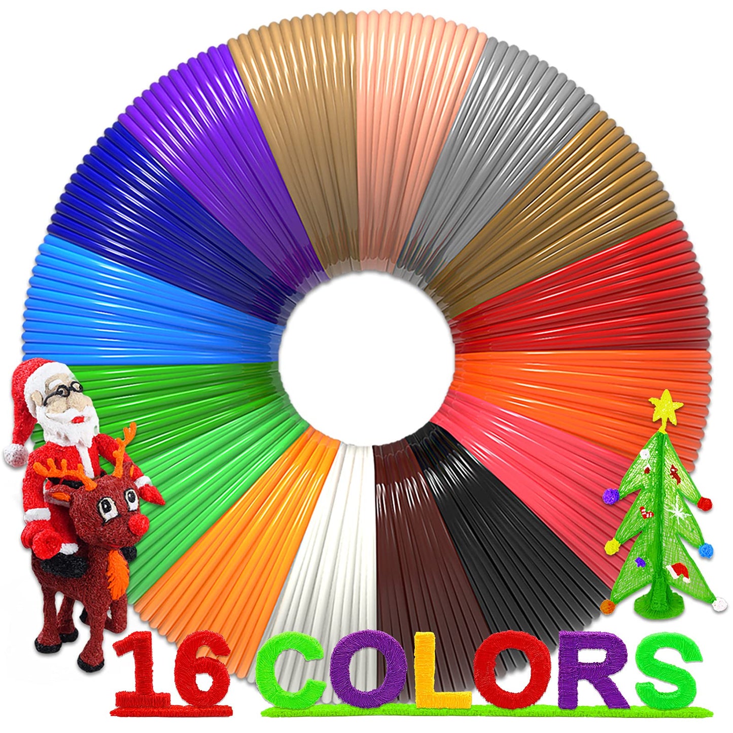 dikale 16-Color 320ft PLA 3D Pen Filament Refills - 1.75mm, Kids Safe, 250 Stencils eBook - for SCRIB3D P1 and MYNT3D Pens