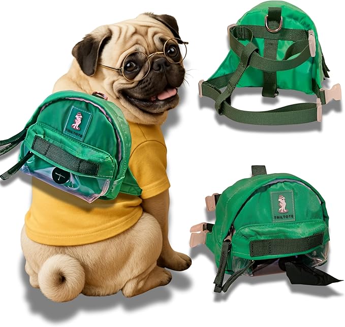 Tailtote Dogs Hiking Backpack Harness Lightweight, Adjustable, and Water-Resistant Pet Poopbag Holder for Outdoor Adventur...