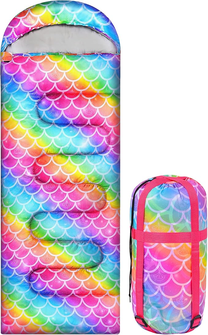 Ausletie Camping Sleeping Bag for Kids Girls Boys,3 Season Warm Sleeping Bag Waterproof Portable for Outdoors Traveling,Ca...