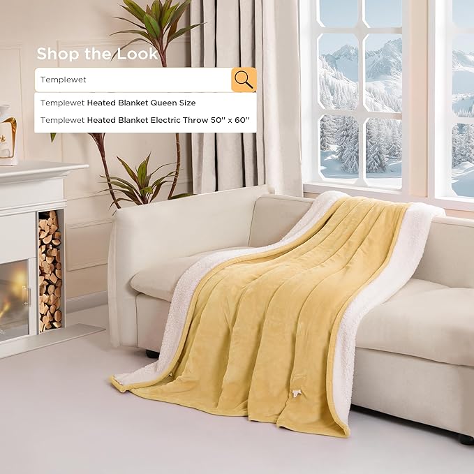 Heated Blanket King Size - Dual Controllers Electric Blanket King with 9 Heat Settings & 10 Hour Auto Off,Overheat Protection,Machine Washable 100"x90"(Cheesy Yellowk)