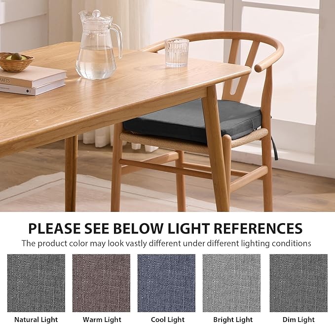 Ruqmuis Chair Cushions for Dining Chairs, 2" Thick Seat Cushions for Kitchen Chairs, D-Shaped Chair Pads with Washable Cover, Ties and Non Slip Backing, 17'' x 16'', Set of 6, Dark Grey