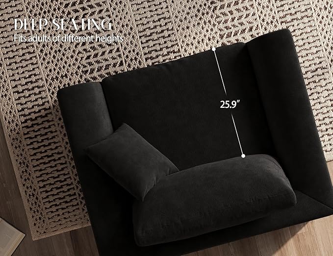 ohllob 48.6" Single Sofa, Small Boneless Couches for Living Room, Cloud Couch for Bedroom, Office, Black