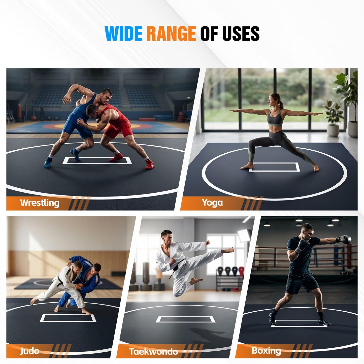 Wrestling Mat for Home Gym, BJJ Jiu Jitsu Wrestling Mats with Thick Foam Padding, Roll Out Martial Arts Training Mat for MMA, Judo, Grappling & Boxing Practice, 10' x 10' / 10' x 6.5' (10ft * 6.5ft * 1.2in)