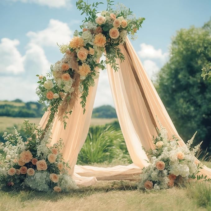 Wedding Arch Draping Fabric, 1 Panel 18FT Champagne Sheer Backdrop Curtain Chiffon Fabric Drapery Voile Scarf Draping Panels for Wedding Archway Ceremony Curtain Valance Party Decoration