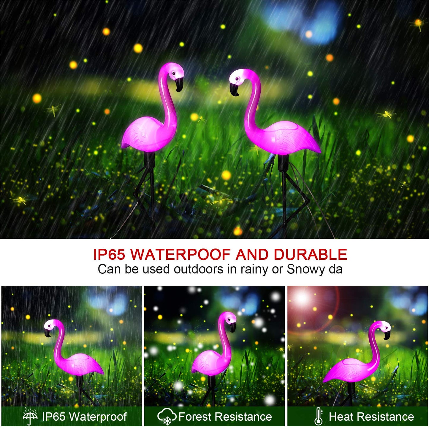 Mudder 3 Pieces Flamingo Solar Lights Outdoor Pink Flamingo Yard Stake Lights, Waterproof Lawn Garden Ornaments for Christmas Patio Pond Backyard Decor