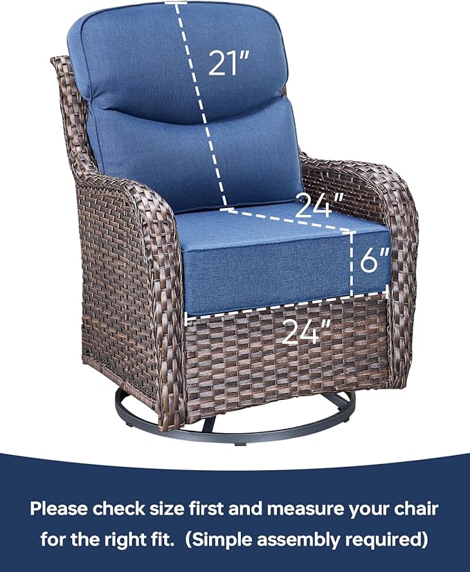 ACTREST Luxury 24x24x6 Inch Smile Outdoor Sofa Cushions Set of 3 - Memory Foam Deep Seat Patio Furniture Pillows for Wicker Rocker Dining Chair Loveseat 3-Seater L-Shape Sectional Sofa - Navy Blue