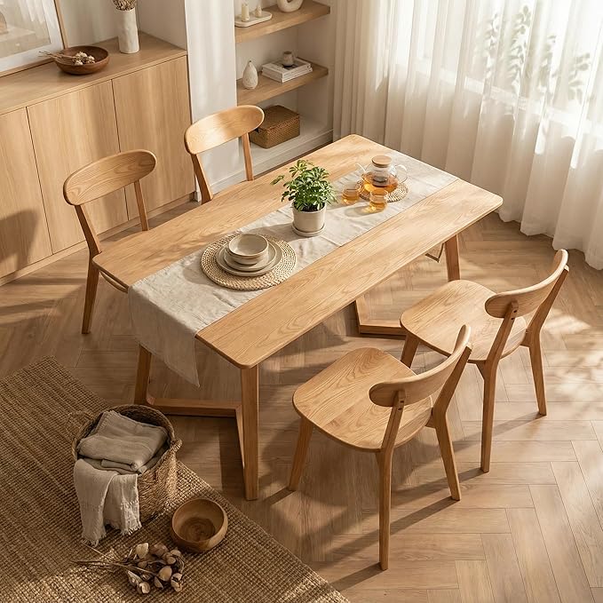 Bamskov 100% Solid Oak Wood Dining Room Chairs Set of 4 - Practical Dining Chair - Wooden Kitchen Chairs for Dining Room, Kitchen (Natural)