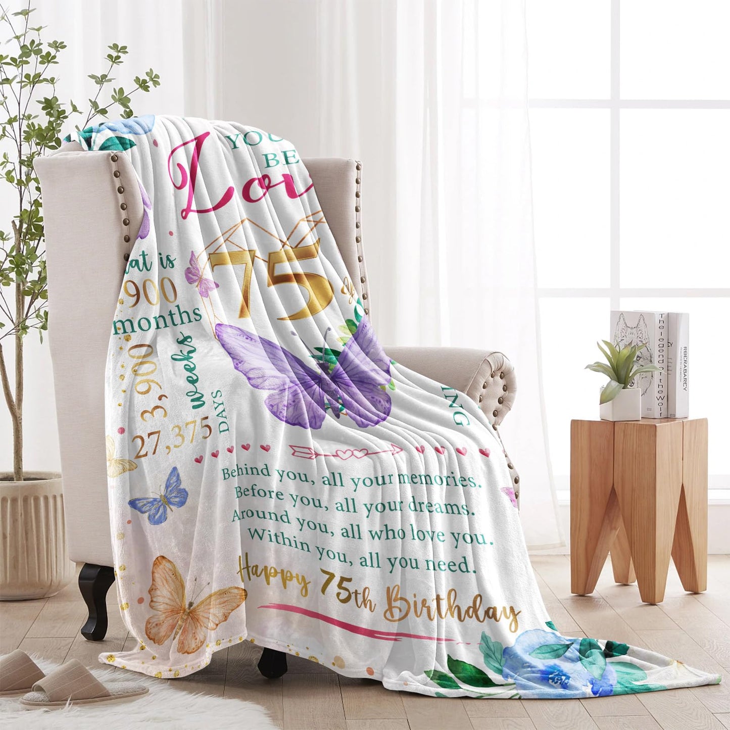Sbangtu 75th Birthday Gifts for Women, Gifts for 75 Year Old Woman, 75 Year Old Birthday Present for Women, 1950 Bday Present for Woman, 75th Bday Decorations for Female Throw Blanket 50"X60"