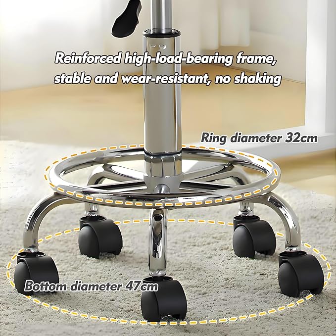 Rayyl Rolling Stool with Wheels Classic PU Leather - 400lb Capacity with Quiet Wheels, 360° Swive Adjustable Height, Ultra-Comfort Seat, for Salon Tattoo Work Home SPA Shop Use (Black)