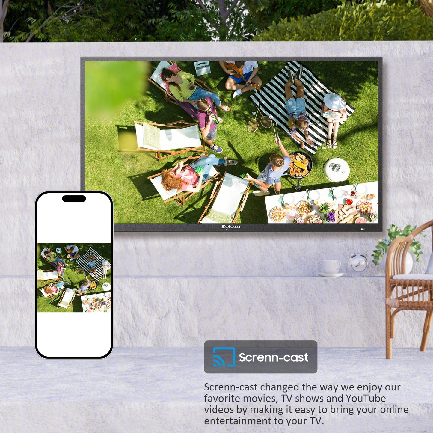 SYLVOX Outdoor TV, 75 inch Smart TV Waterproof Outdoor TVs, 4K Weatherproof Television for Outside, Support Google Assistant, Chromecast, 1000 nit Brightness Partial Sun (Deck Pro 3.0)