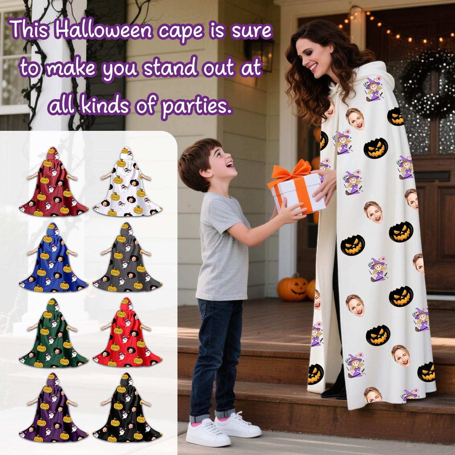 Personalized Halloween Hooded Cloak - Custom Photo Print Cape for Adults & Kids, Multiple Colors | Halloween Costumes Adult, Cloak with Hood,S-2Xl (90-180Cm) (Red)