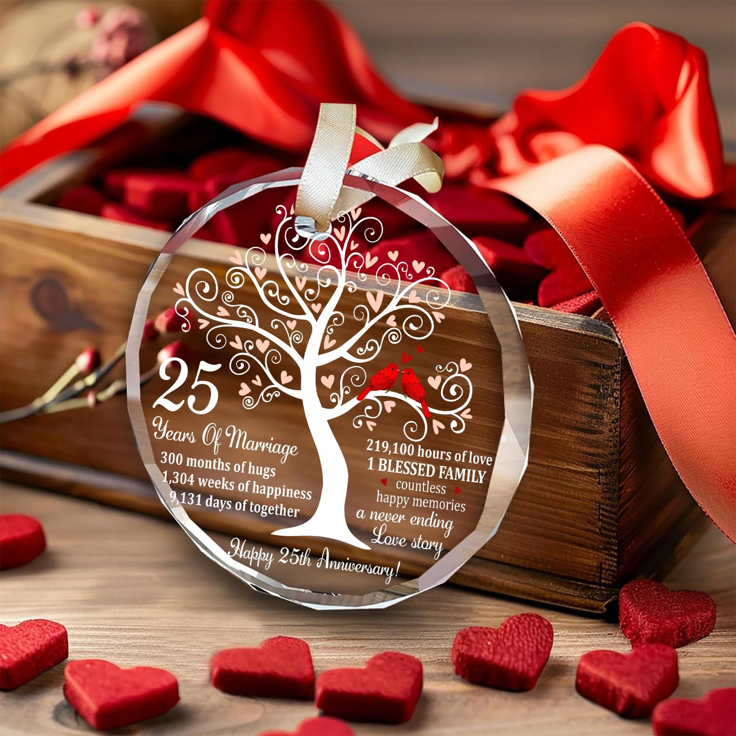Bozspacer 25th Wedding Anniversary Glass Ornament – Silver Wedding for Parents, Couple, Wife, or Husband – Unique 25 Years Marriage Keepsake Decoration