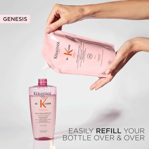 Kerastase Genesis Hydra-Fortifiant Shampoo For Weak or Damaged Hair - Anti-Breakage & Strengthening, Hydrates Hair, Silicone-Free, 16.9 Fl Oz (Refill)
