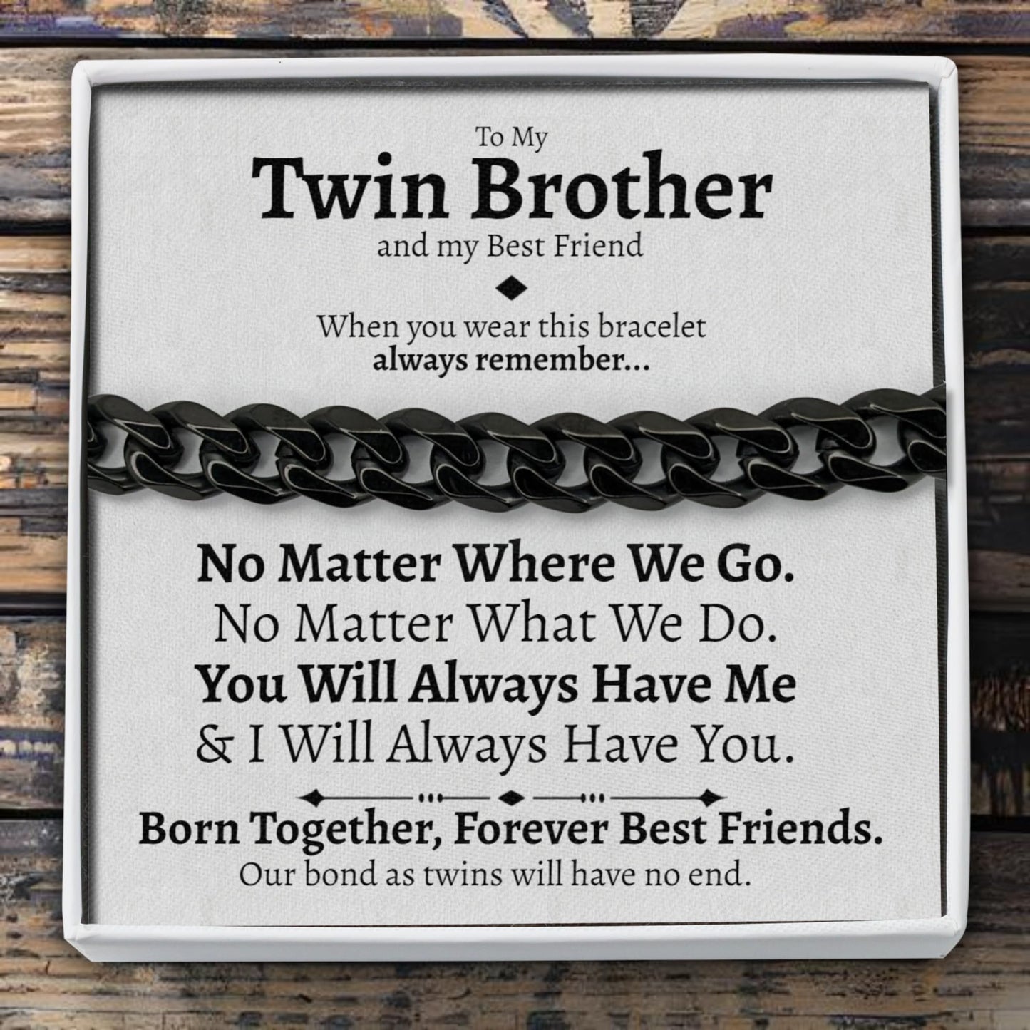 Love You This Much To My Twin Brother 316L Surgical Steel 5mm Cuban Bracelet | Meaningful Gifts for Your Twin Brother | Twin Bro Gifts (Titan Black)