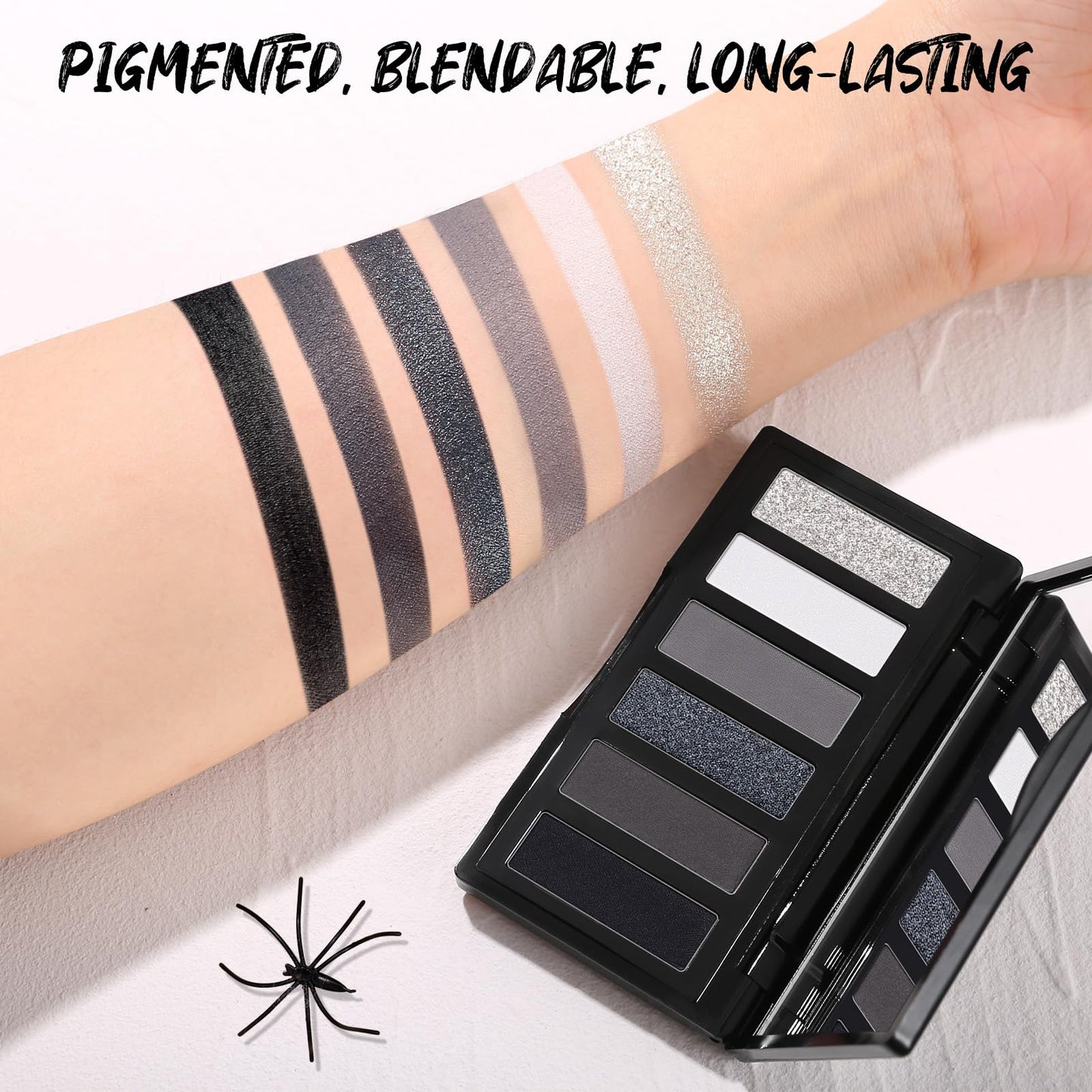 SUSIKEKI Black Eyeshadow Palette with Mirror Silver Gray Black Tones Matte Shimmer Smokey 6 Colors Mini Eye Shadow Pallet Travel