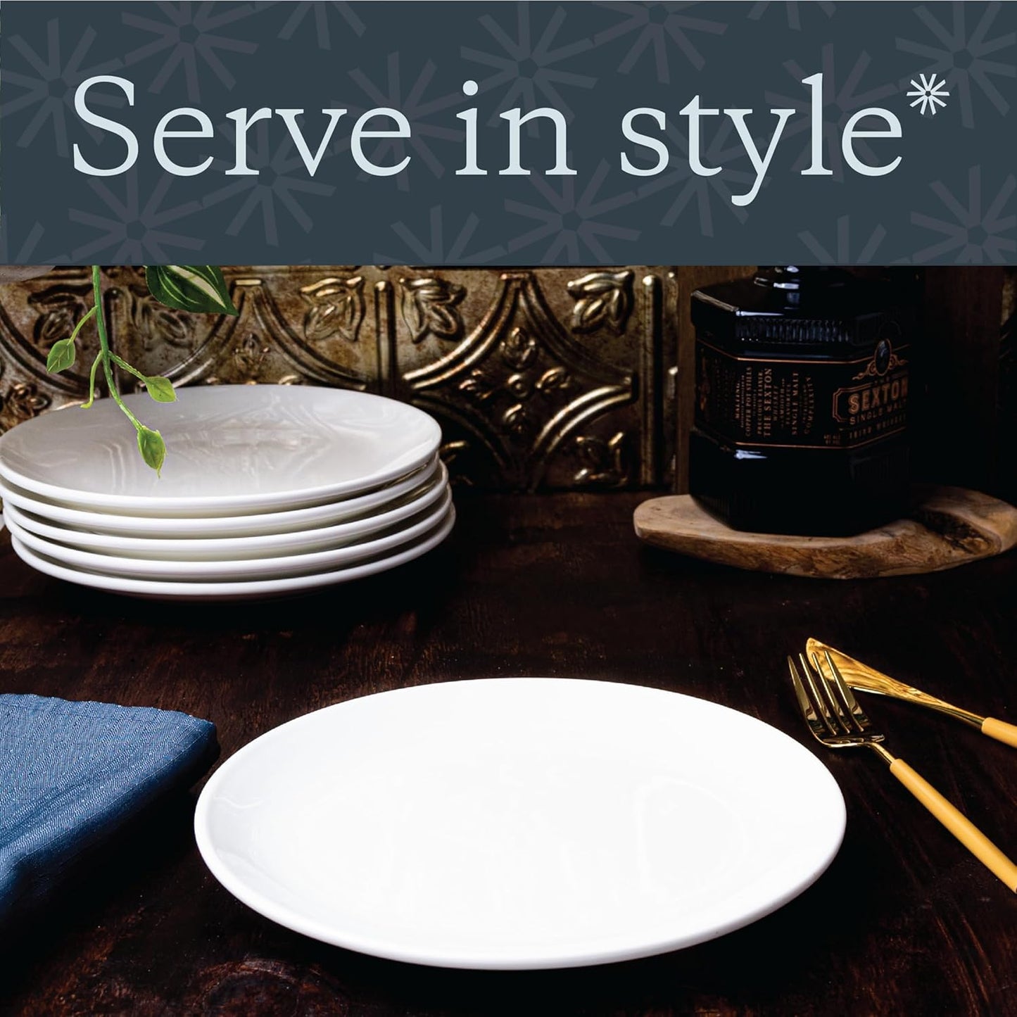 Vikko Dinner Plate, Set of 4 White Plates, Ceramic Dinner Plates Set, Stackable 9 Inch Dinner Plates for Every Day and Special Occasion, Restaurant Style, Dishwasher Safe, Microwave Safe