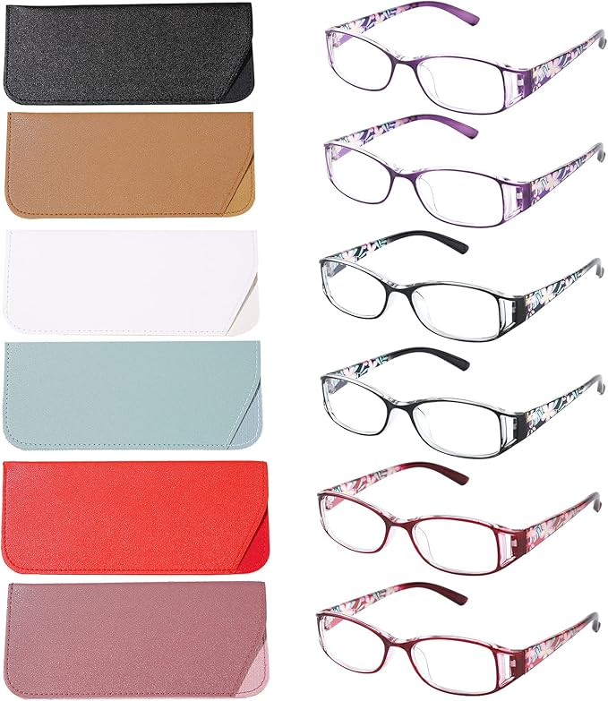 WALMXX 6 pairs Reading Glasses, Women Fashion and elegant anti-blue light HD resin old Reading Glasses