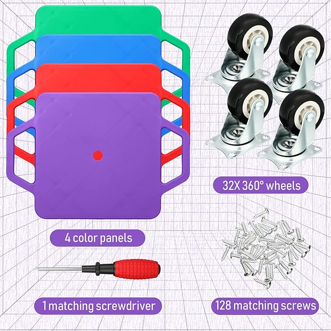 Jerify 8 Pieces Sports Scooter Board Sitting Scooter Board for Kids Plastic Floor with Non-Marring Plastic Casters, Physical Education for Home School Play Equipment