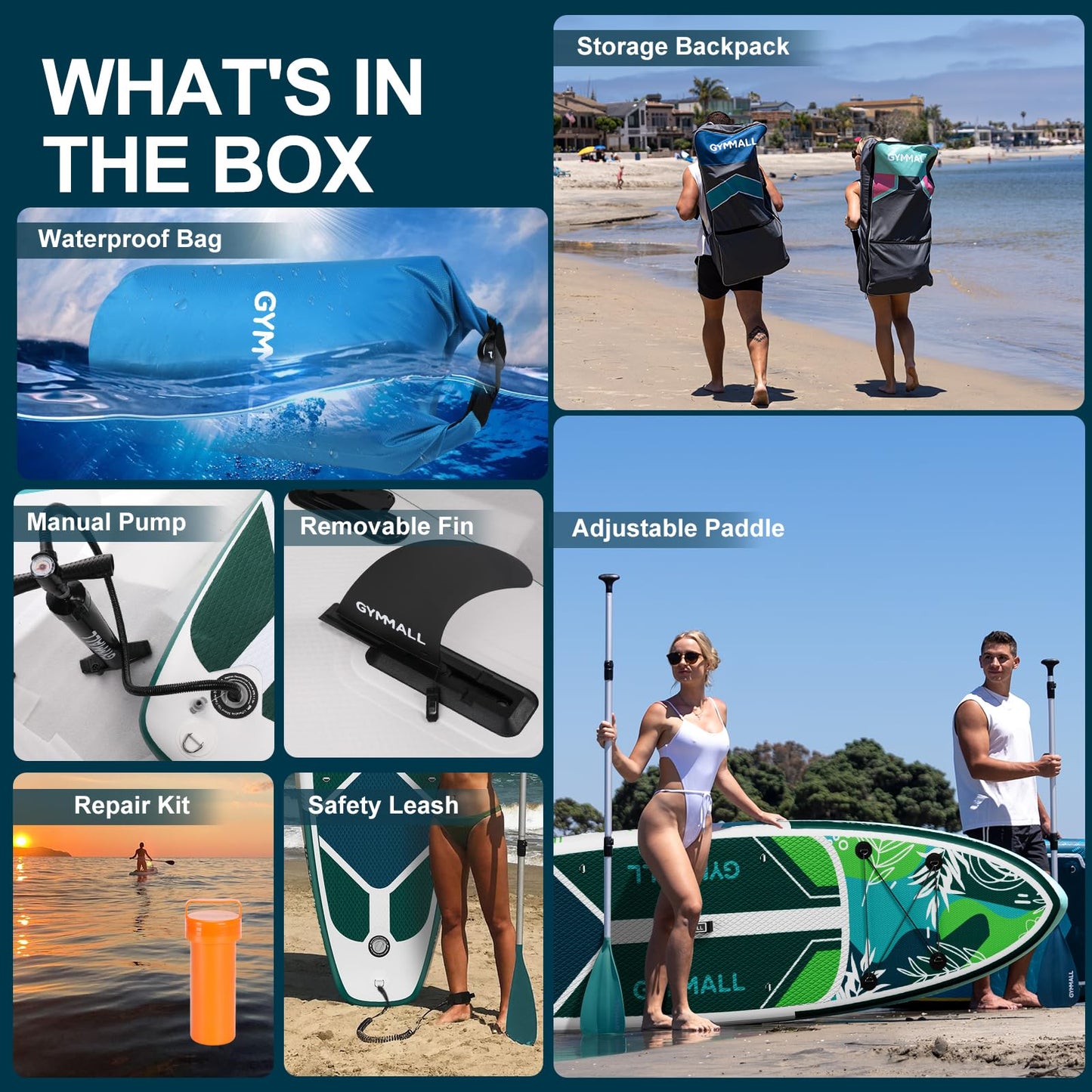 GYMMALL Paddle Board, Inflatable Stand Up SUP Paddle Boards for Adults & Youths of All Skill Levels, Wide & Non-Slip Deck Design Blow Up Paddleboards with Premium Accessories & Storage Bag
