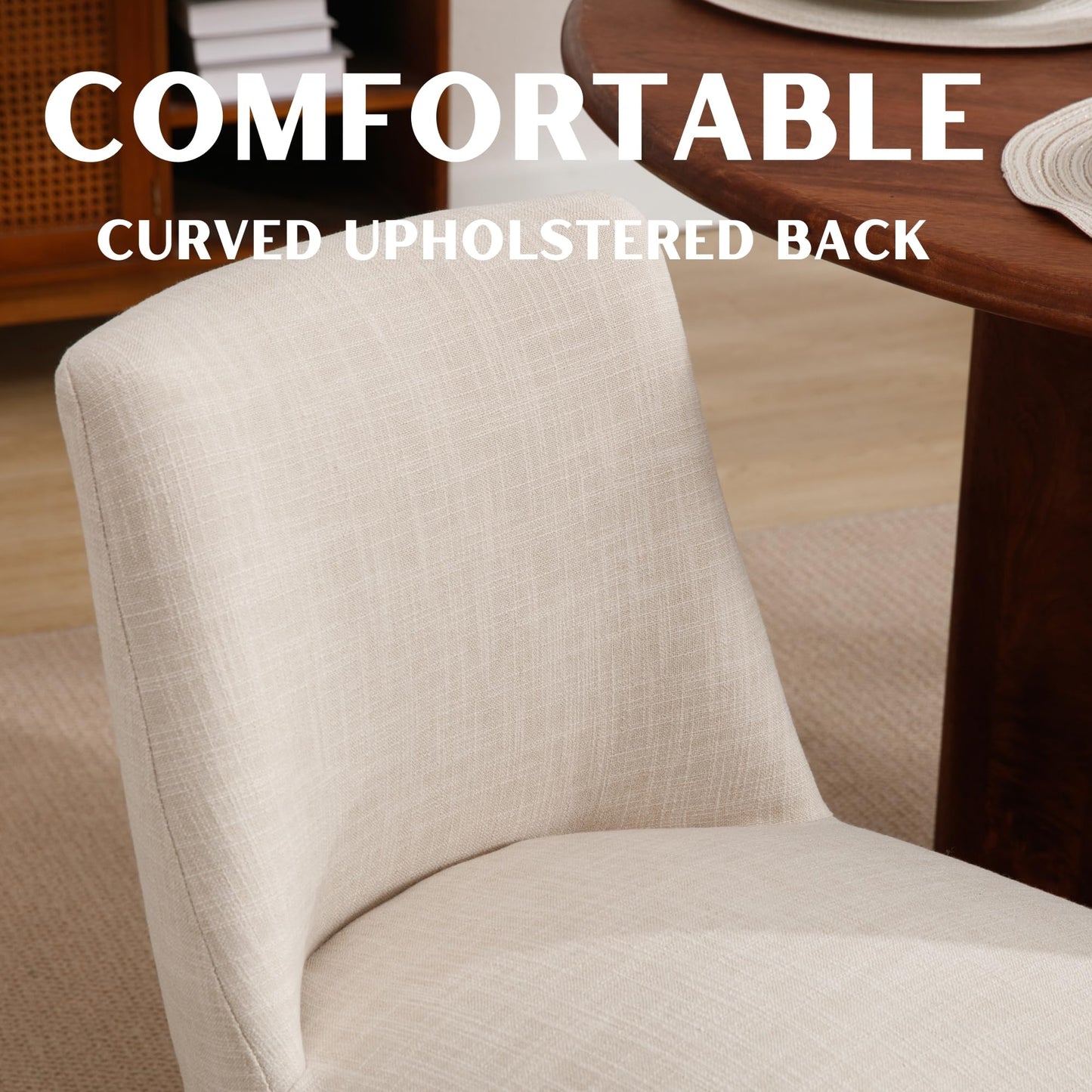 RIVOVA Modern Dining Chairs Set of 4 Comfortable Dining Room Chairs with Back, Linen Fabric Upholstered Kitchen Side Chairs with Natural Wood Legs for Living Room, Beige