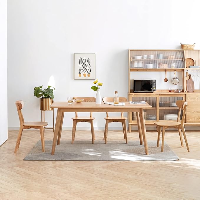 Grewood 100% Solid Oak Wood Dining Chairs,Mid Century Modern Dining Chairs with Rounded Backrest,Kitchen,Dining Room Chairs Set of 1/2/4 (1, Original Wood Color)