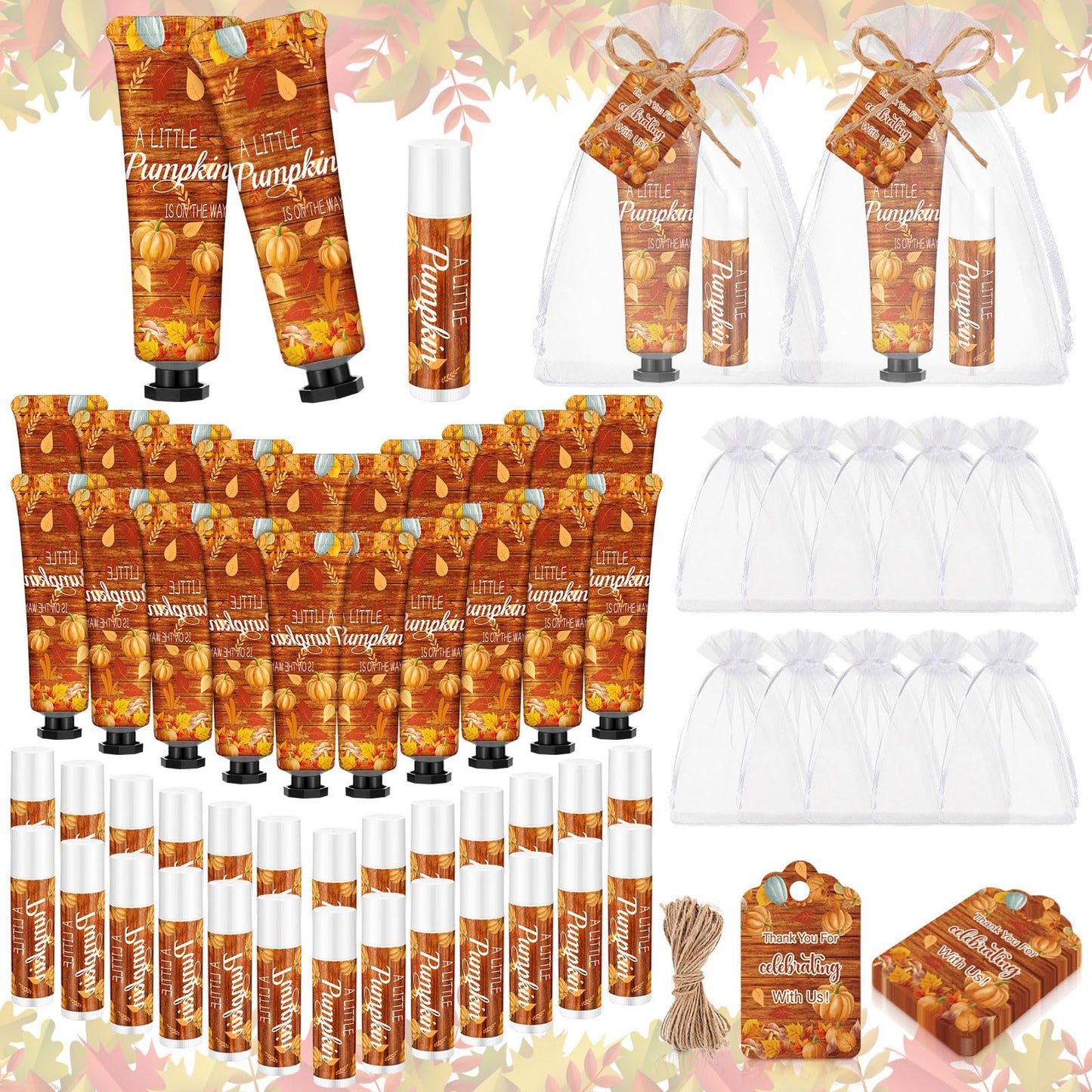 Swiffen 48 Sets 192 Pcs Pumpkin Baby Shower Hand Cream and Lip Balm Gift a Little Pumpkin Is on the Way Favors Travel Size Hand