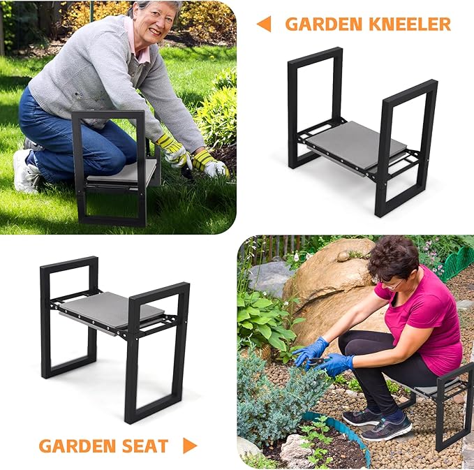 ETICSIPA Garden Kneeler and Seat Heavy Duty 500lbs, Anti-Tip Gardening Stools with 10.5” Widen Kneeling Pad for Seniors Gardeners, 2 in 1 Garden Bench for Kneeling and Sitting