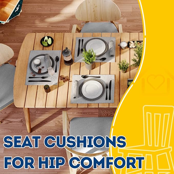 AAAAAcessories D-Shaped Chair Cushions, 2" Thick Dining Chair Pads with Ties and Removable, Machine-Washable Cover, 17" x 16", Set of 2, Light Blue