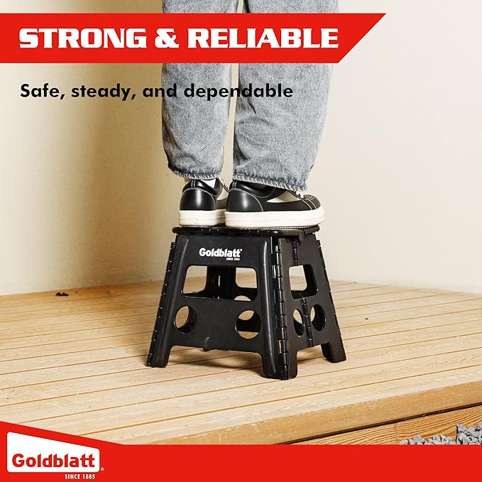 Goldblatt 12.5" Folding Step Stool for Adults and Kids, Heavy-Duty Plastic Portable Foldable Stool with Non-Slip Top and Anti-Skid Feet, 300 lbs Capacity, Kitchen & Bathroom, Black