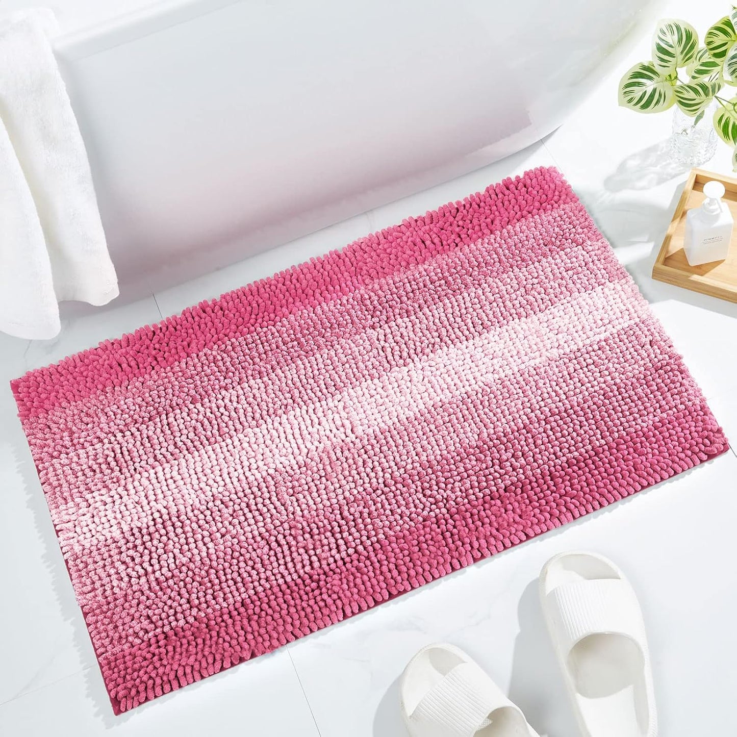 Gibelle Pink Bathroom Rugs, Luxury Chenille Bath Mat, Small Non Slip Shower Rug and Bath Room Floor Mats, Machine Washable, Quick Dry Bathmat, Soft Cozy Plush Rug for Tub, 20" x 32"
