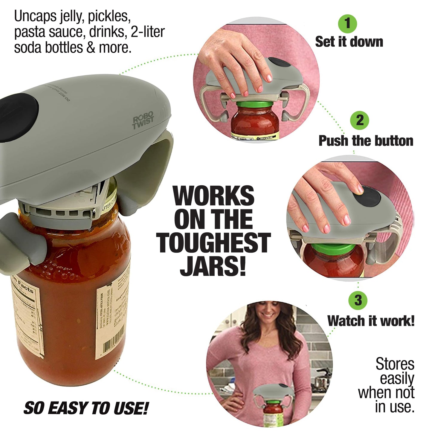 Robotwist Electric Jar Opener Top Rated for Seniors, Deluxe Model with Improved Torque, 1 Touch Automatic Easy Jar Opener for Weak Hand and Arthritis – Works on All Jar Sizes