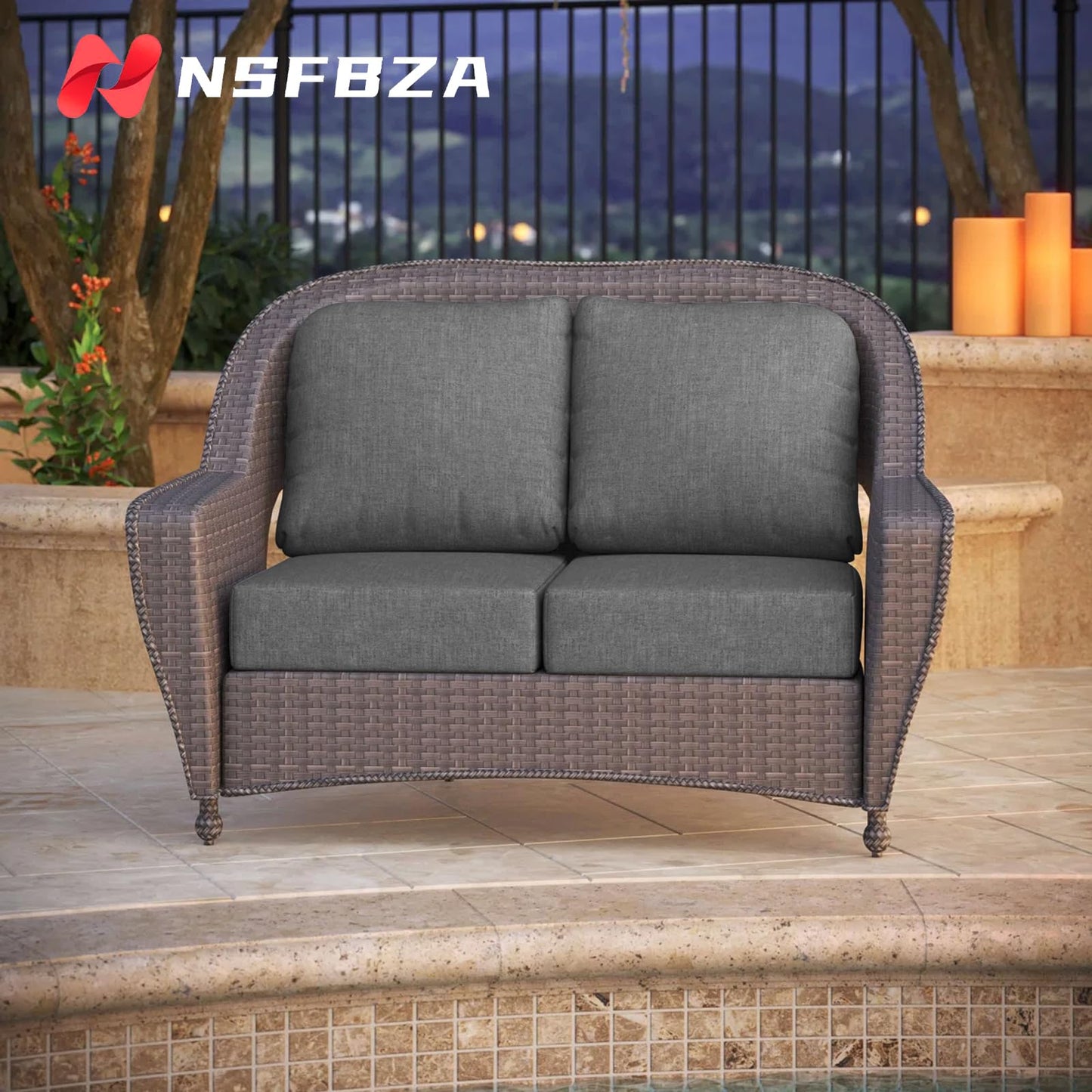 NSFBZA Deep Seat Patio Furniture Replacement Cushions Set of 2(4 Pcs),Outdoor/Indoor Deep Seat Bottom Resilient Foam Filling,for Sectional Sofa Sets,Wicker Chair,Loveseat