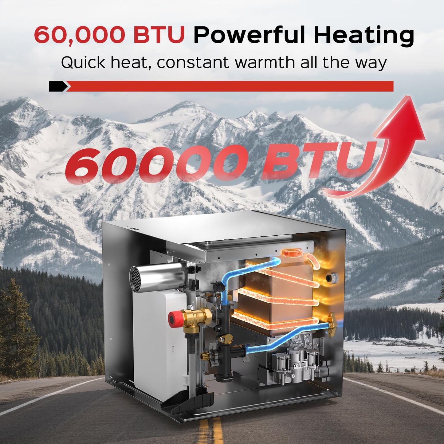 RVPart Pro 60,000 BTU RV Tankless Water Heater, 12V DC, Ideal for RV Families & Campers, Propane Gas On-Demand Instant Hot Water Heater, 3 Optional Door Sizes for Refitment, Compatible with All RVs