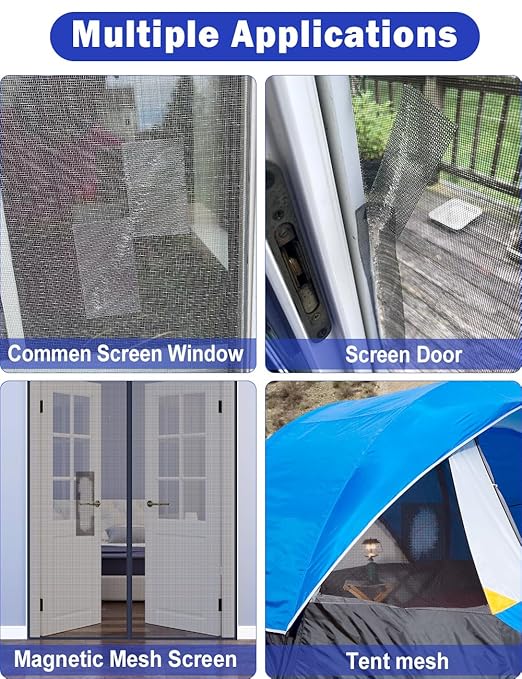 WOHOHOHO Window Screen Repair Tape, 4 in X 20 FT (240IN) Grey Screen Patch Repair Kit, 3-Layer Strong Adhesive Invisible Screen Tape Mesh Repair for Windows, Doors Garage Mosquito Net Magnetic Screen