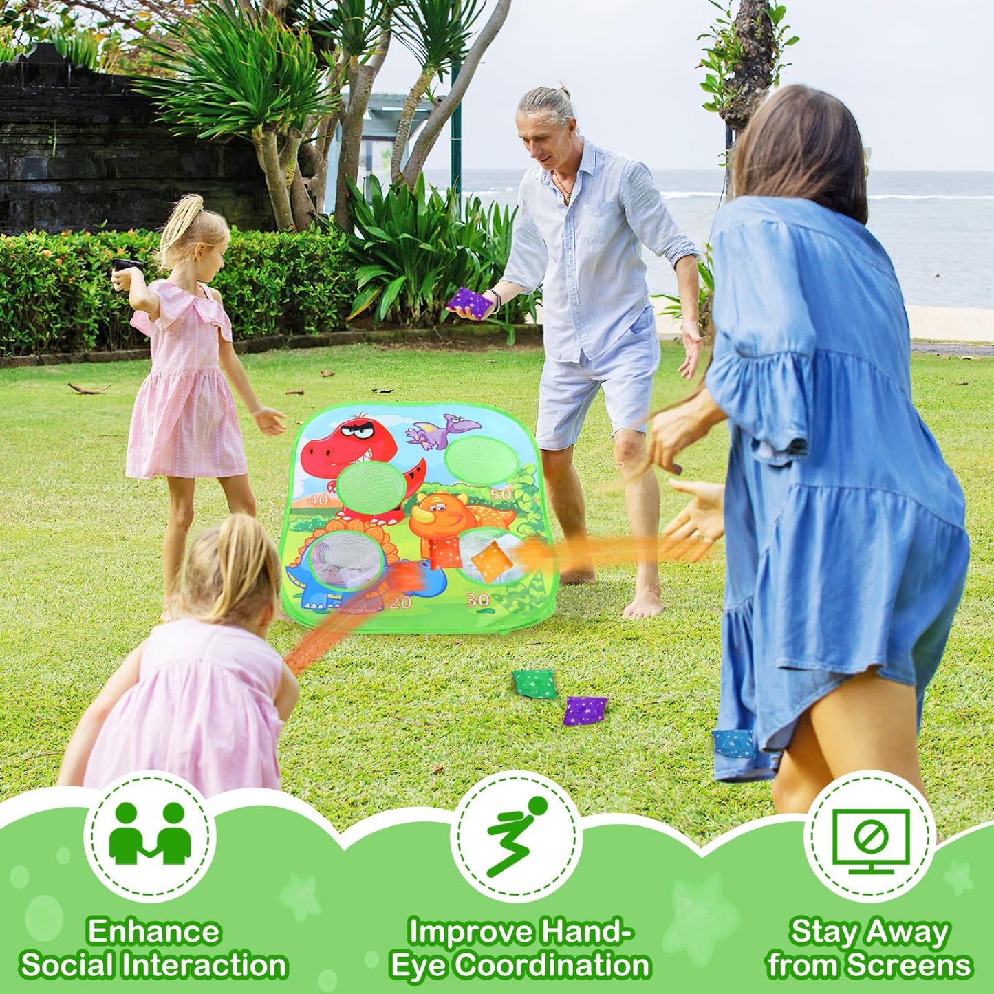 Sisland Bean Bag Toss Game for Kids, Dinosaur Corn Hole Outdoor Toy for Toddler, Outside Yard Party Lawn Backyard Games Birthday Gift for Boy Girl Age 3 4 5 6 7 8