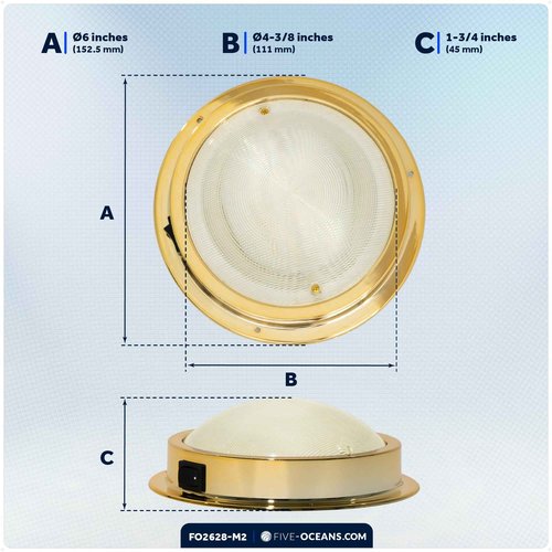 Five Oceans 6-Inch Marine LED Interior Dome Light, 2 Pack, Boat Ceiling LED Lights, Round High Power Downlight, Warm White LED, On-Off Rocker Switch, 12V, Surface Mount for Boat RV Trailer - FO2628-M2