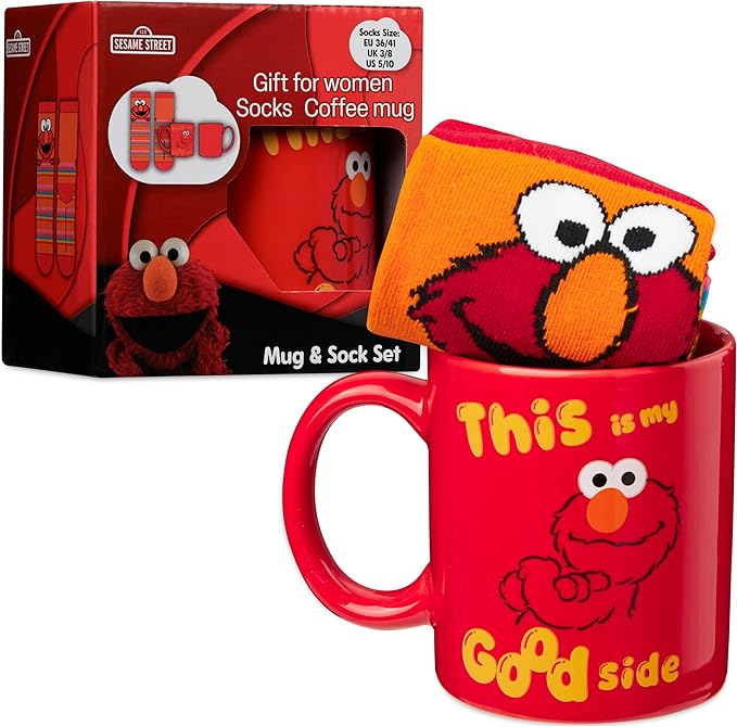 Get Trend Sesame Street Coffee Mug and Socks Set, 11.5 oz Ceramic Cup with Crew Socks, Elmo Drinkware Christmas, Secret Sa...