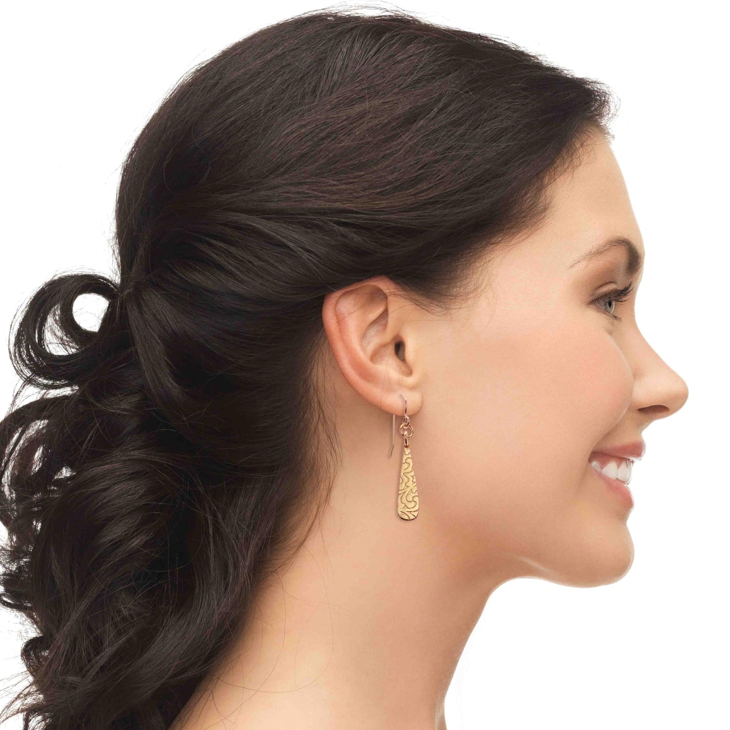 Damask Embossed Bronze Mini Teardrop Earrings