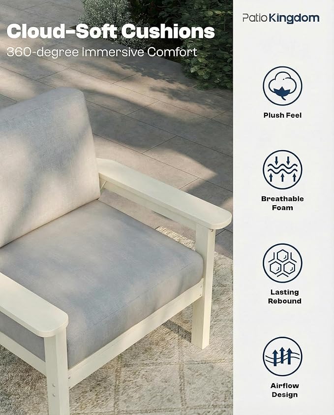 Patio Kingdom Patio Furniture Set 8 Seats, 4-Seater and 2-Seater Outdoor Sofas with Gray Washable Thick Cushions, Patio Conversation Sets for Lawn, Garden, Porch, Balcony, Deck (White Frame)