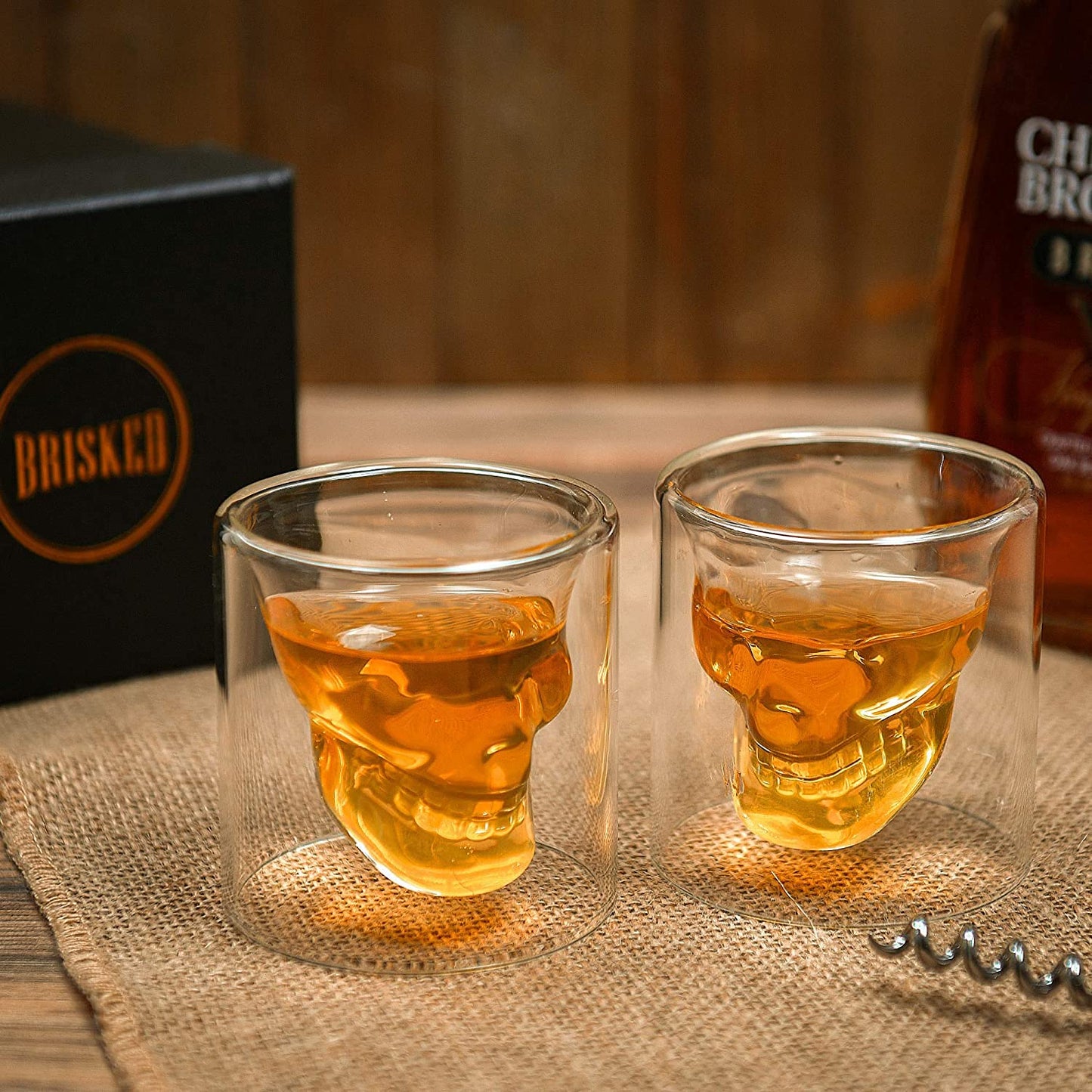 Skull Shot Glasses Set of 2 – Crystal Skull Whiskey Glass for Men – Spooky Halloween & Gothic Bar Gift – Unique Shot Glasses for Vodka, Bourbon, and Cocktails