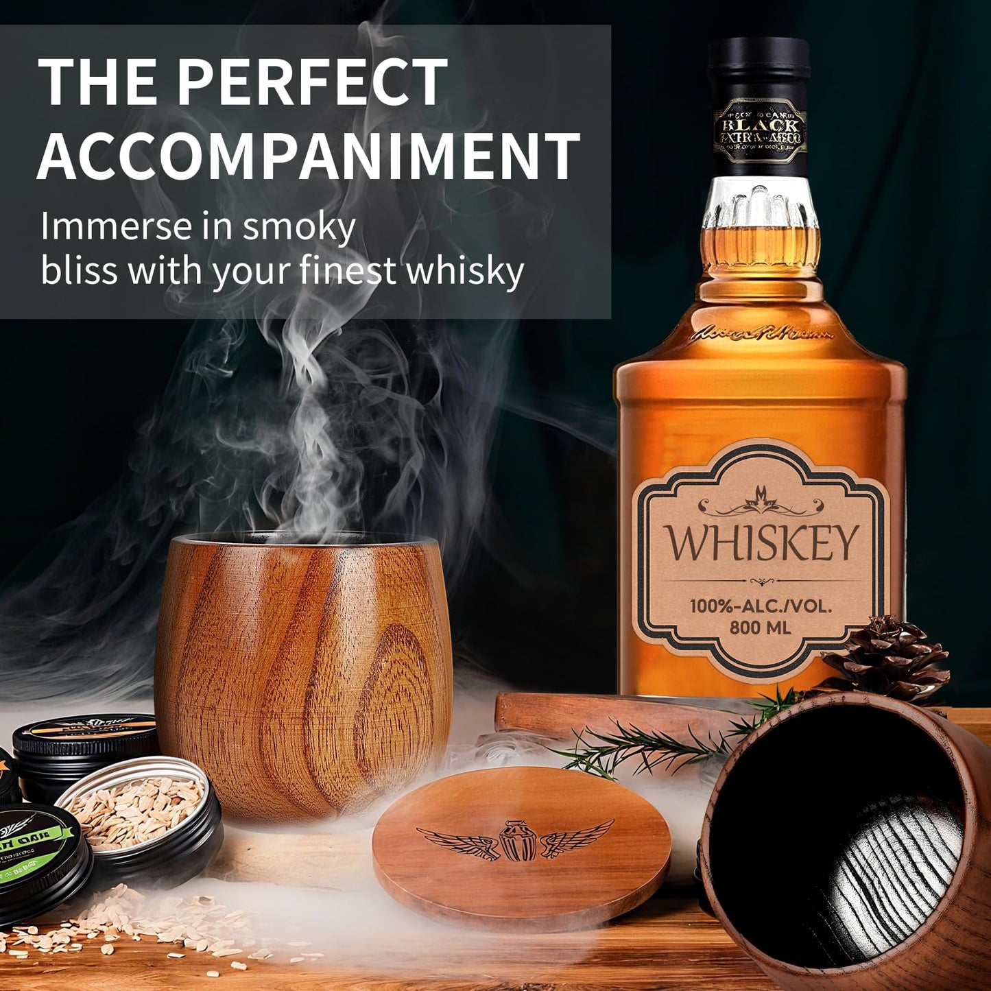Wooden Whiskey Glass Gifts For Men - Charred Wood Bourbon Whiskey Glasses, Perfect for Men Who Have Everything, Gift for Dad or Boyfriend on Father's Day, Birthday, Christmas, Thanksgiving (2 Pack)