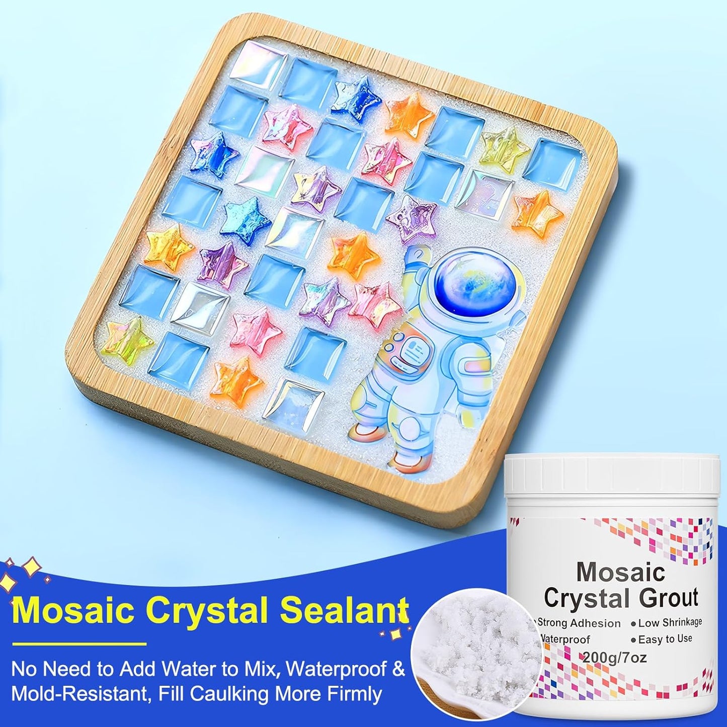Mosaic Tile Grout, Mosaic Crystal Grout for Crafts, Essential for Handmade Grouting, DIY Projects Accessories Transparent Crystal Sanded, Mosaics Crystal Sealant for All Tiles (Translucent, 7oz)