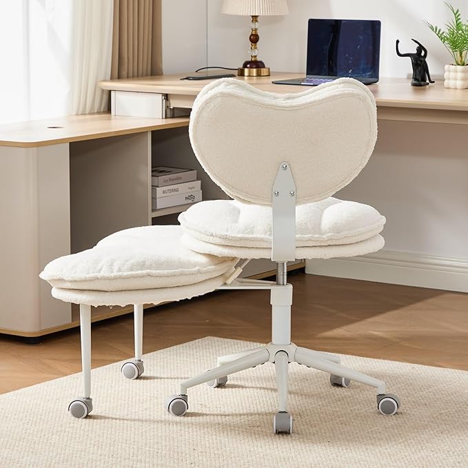 Cross Legged Office Chair for Adults, Criss Cross Office Chair with Wheels, Adjustable Meditation Chair with Lumbar Support, ADHD Desk Chair for Home Office, Ivory