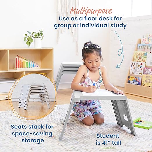 ECR4Kids Linking Stool Set, Flexible Seating, Light Grey, 4-Piece