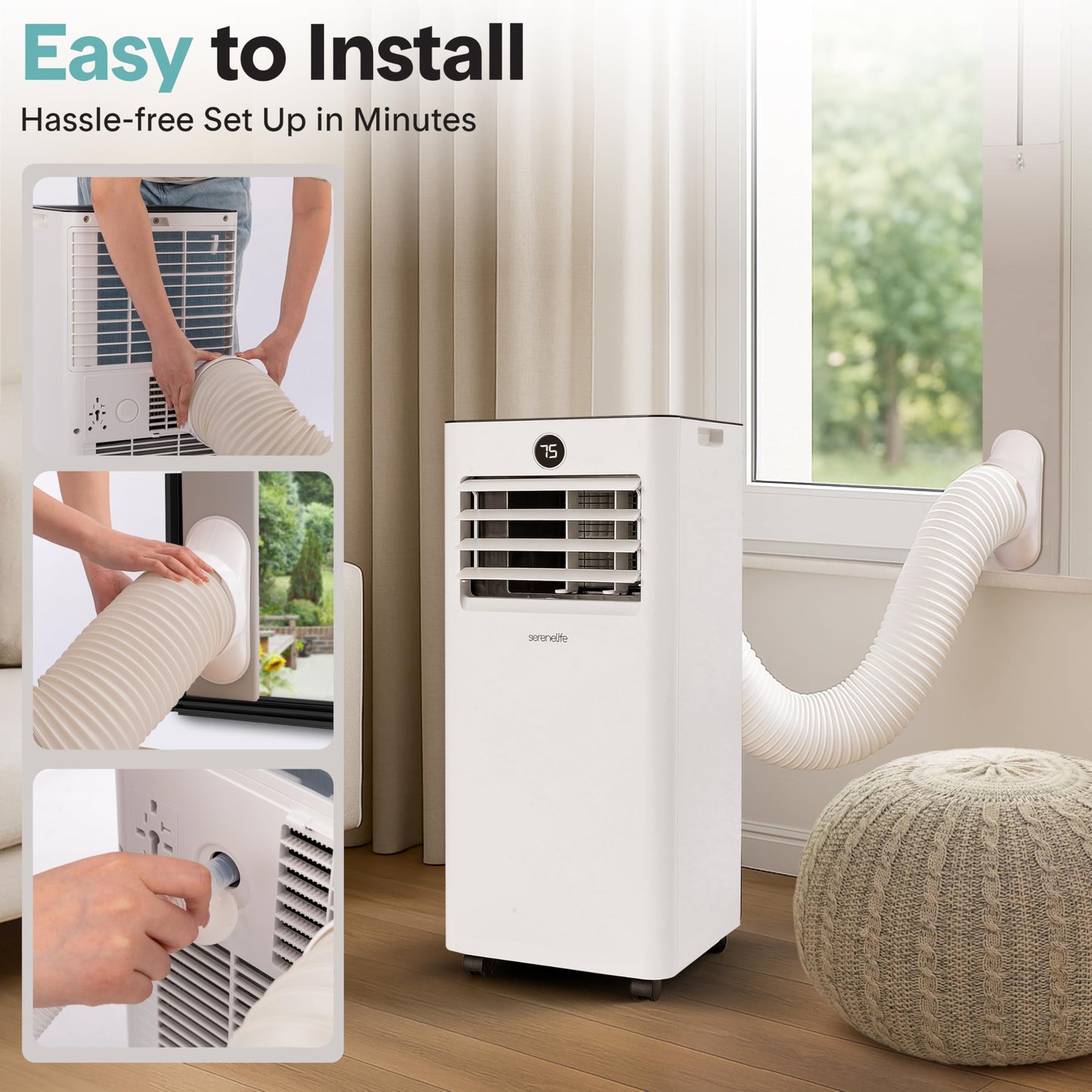 SereneLife 10,000 BTU Portable Air Conditioner and Heater, Small AC with Dehumidifier and Fan, Wifi Function, Mini AC Unit with 450 Sq. Ft. Coverage, Includes Remote Control and Window Mount Kit