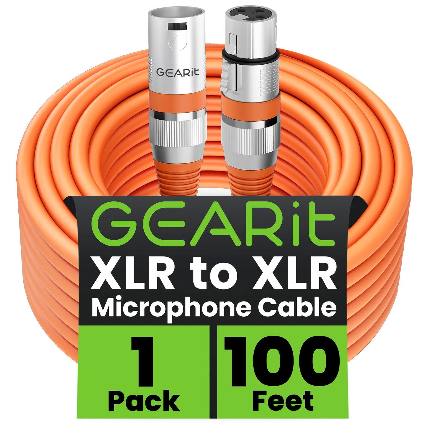 GEARit XLR Male to Female Microphone Cable (100 Feet, 1 Pack) 3-Pin Balanced Shielded Mixer, Recording Studio, Podcast - Orange