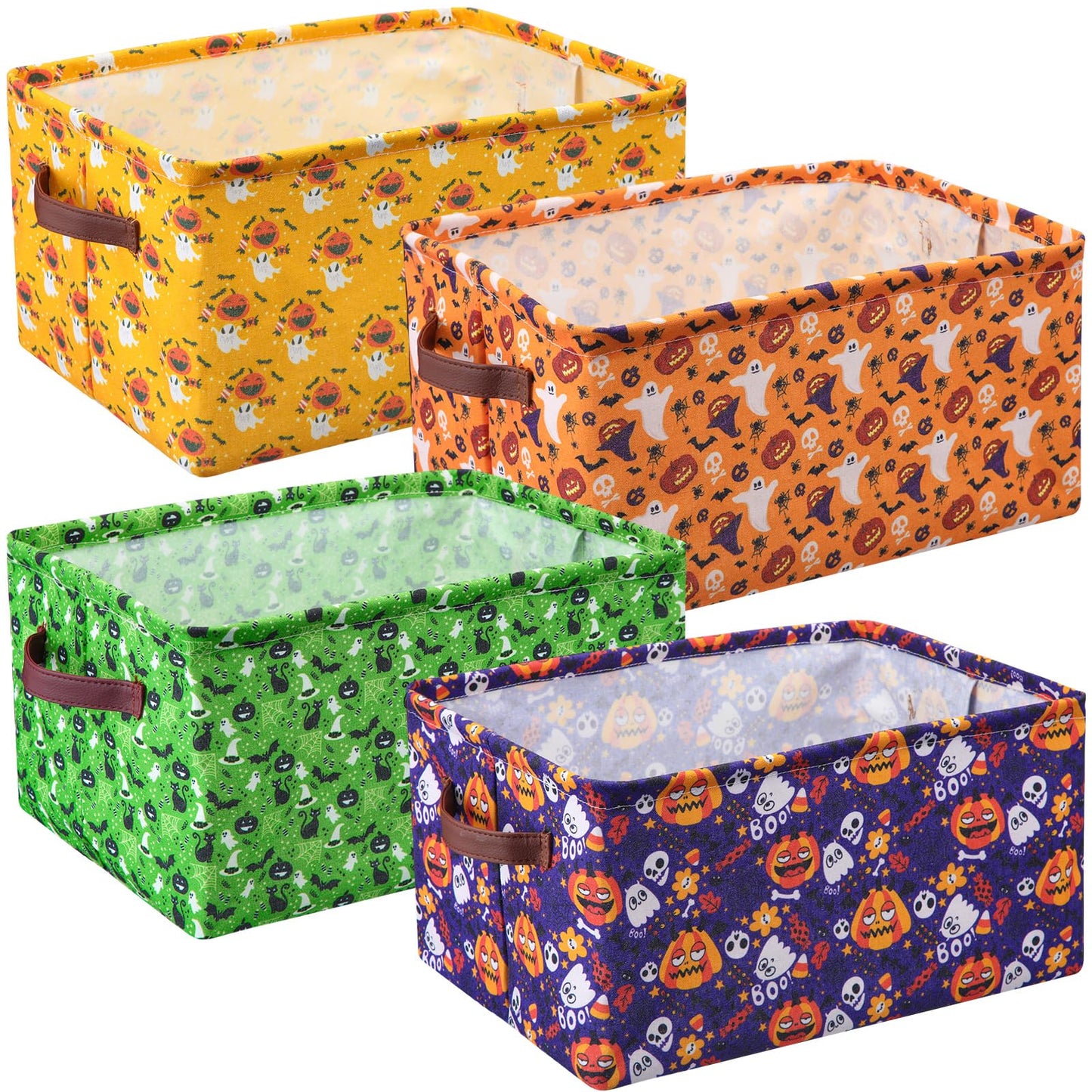 Boao 4 Pack Halloween Storage Baskets for Gifts Empty Collapsible Laundry Storage Bins with Handles Foldable Boxes for Home Bedroom Office Holiday Toy Clothes Containers