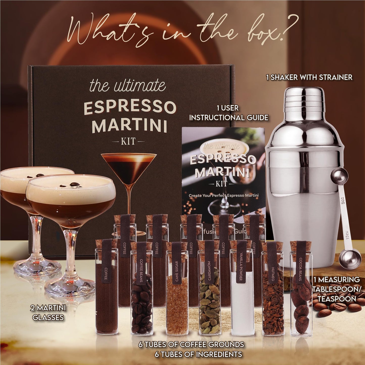 Espresso Martini Kit Gift Set– Complete Martini Maker Set with Espresso Mix, Party-Ready Accessories, and Elegant Decorations for Birthdays and Events, Birthday Gifts for Women